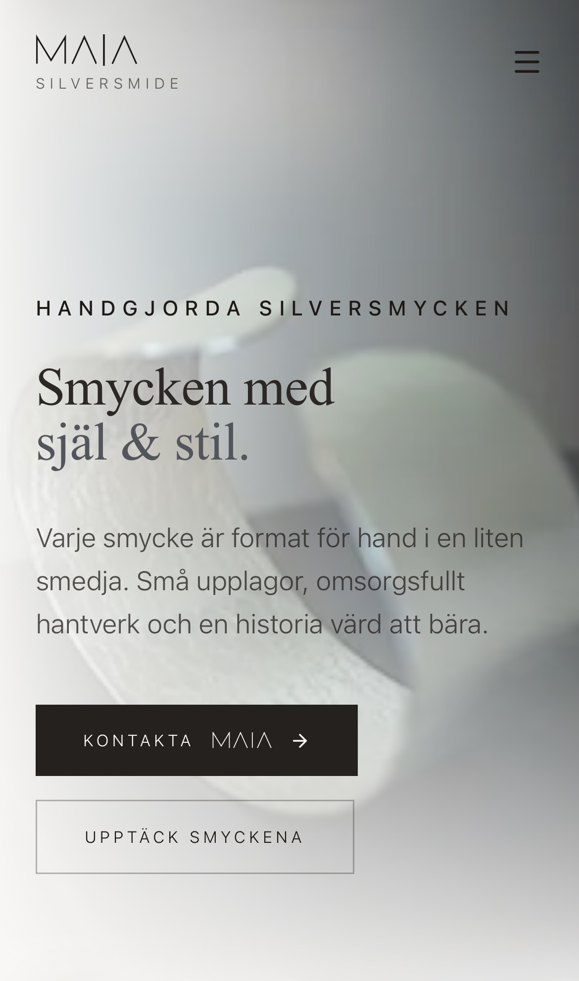 Exempel på hemsida byggd av Webdy för Maia Silversmide