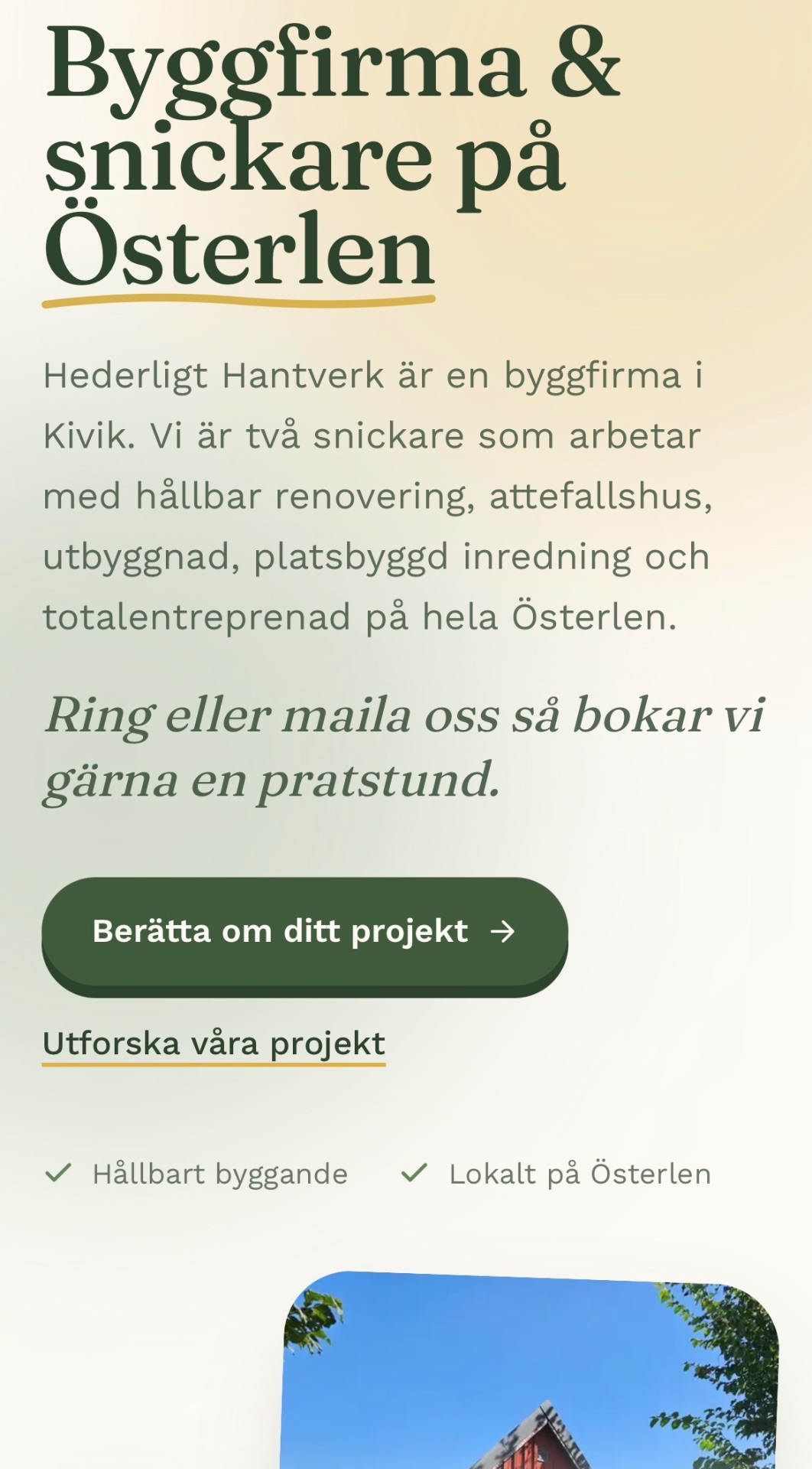 Exempel på hemsida byggd av Webdy för Hederligt Hantverk